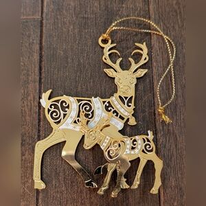 Baldwin “Fanciful Reindeer” Ornament – 24kt Gold Finished Brass – Parent & Fawn